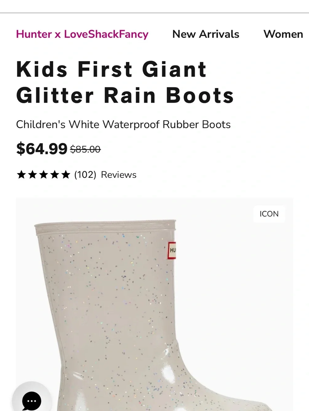 Hunter Kids Light Beige Glitter Rain Boots